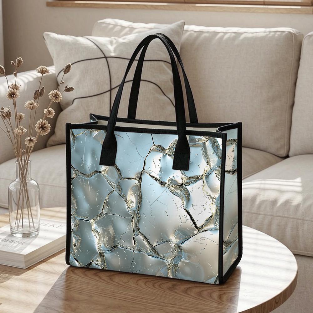 Cracked Metallic Print Tote Bag Large Casual Daily Carry Handbag Reusable Shoulder Bag for Shopping Work Travel