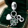 New 925 Silver Four Leaf Clover Lucky Symbol Charms Pendants For Women Fit Bracelet DIY Birthday Jewelry Gifts