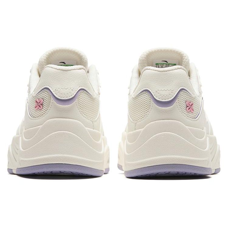 Anta Seaweed Shock Absorbing Wear Resistant Lightweight Increased Height Low Top Sneakers Women sneakers White Purple 922428011-2
