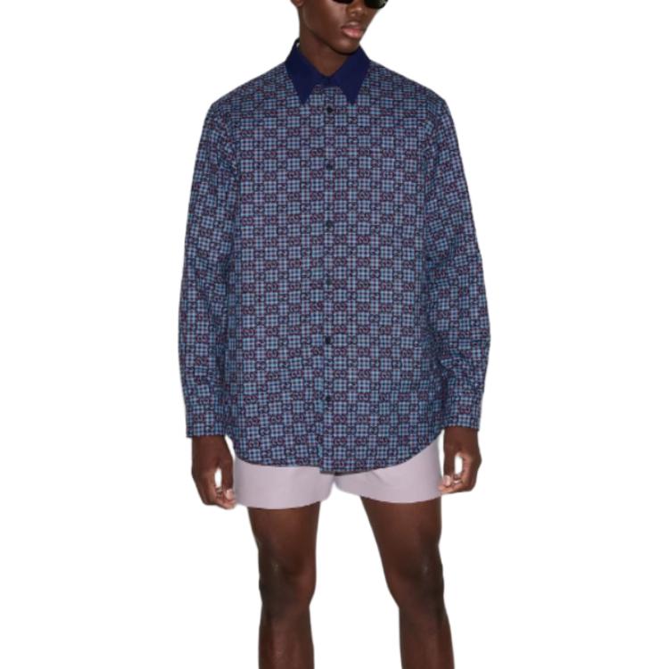 Gucci Camicia Jacquard in Cotone Vichy Gg 814715-ZASIZ-4309