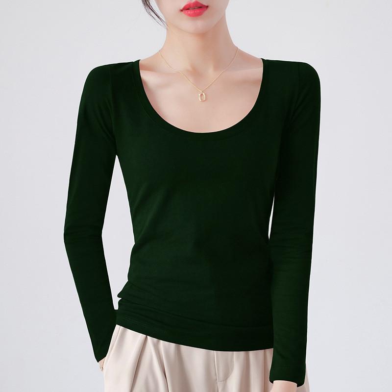 Cotton Crew Neck Slim Fit Long Sleeve Tshirt With Solid Color For Casual Wear