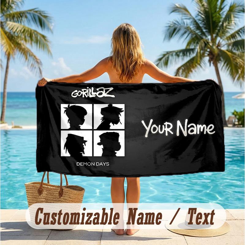 Custom Text Beach Towel, Soft Absorbent Swimming Multi-use TowelGorillaz