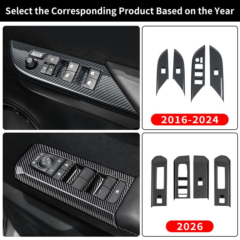For Toyota Hilux Pickup Truck 2026 2016 Car Window Switch Panel Cover Trim Carbon Fiber Pattern Interior Decoration Accessories