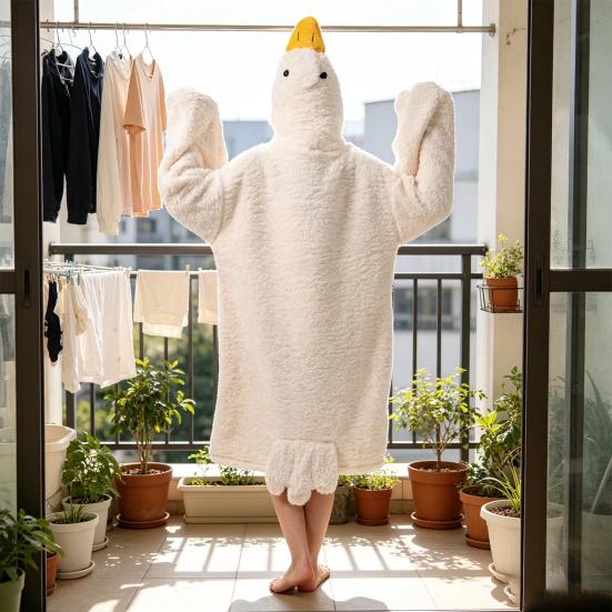 Lustiges Gänse-Enten-Kostüm für Kinder Erwachsene, Kapuzen-Tier-Einteiler Pyjama, Weiche Plüsch Tragbare Decke, Halloween Cosplay