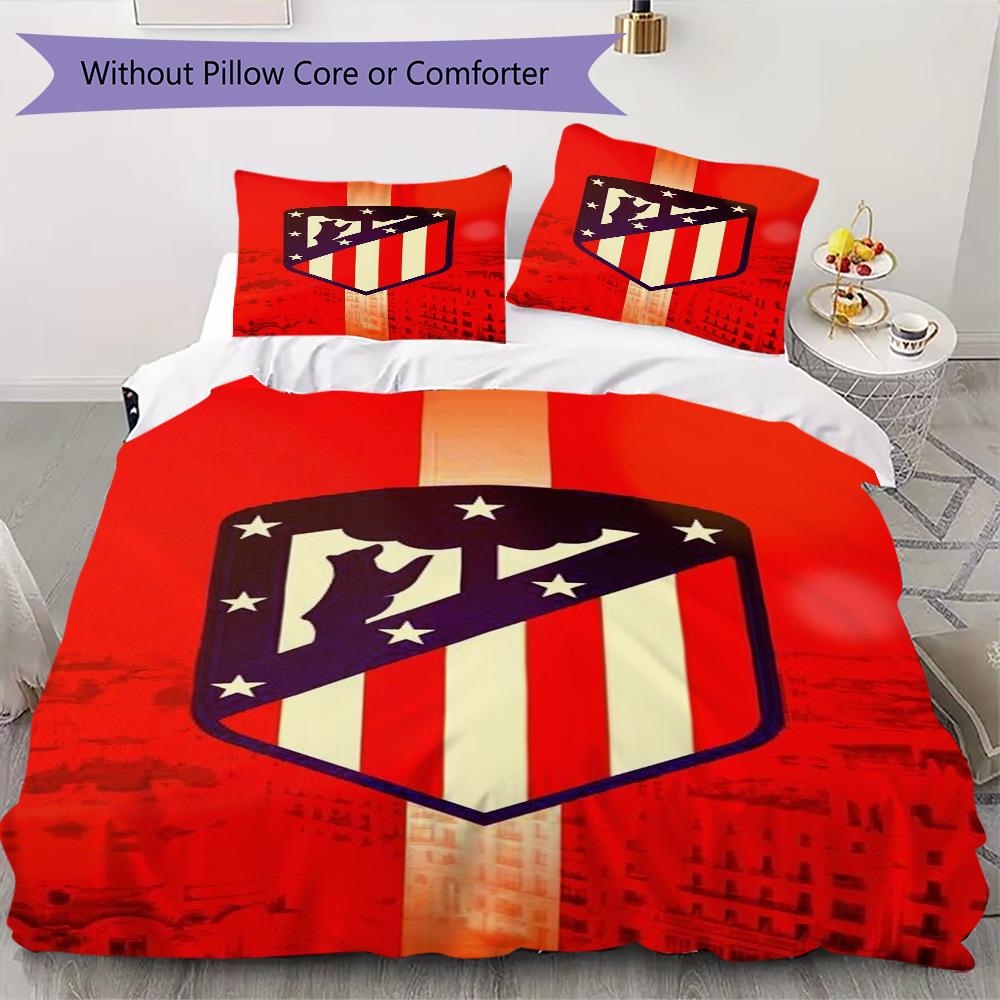 Atletico Madrid Pattern Bedding,Quilt Set Quilt Cover Pillowcase Home Birthday Gift(1 * Duvet Cover + 2 * Pillowcase, Without Core)_lx