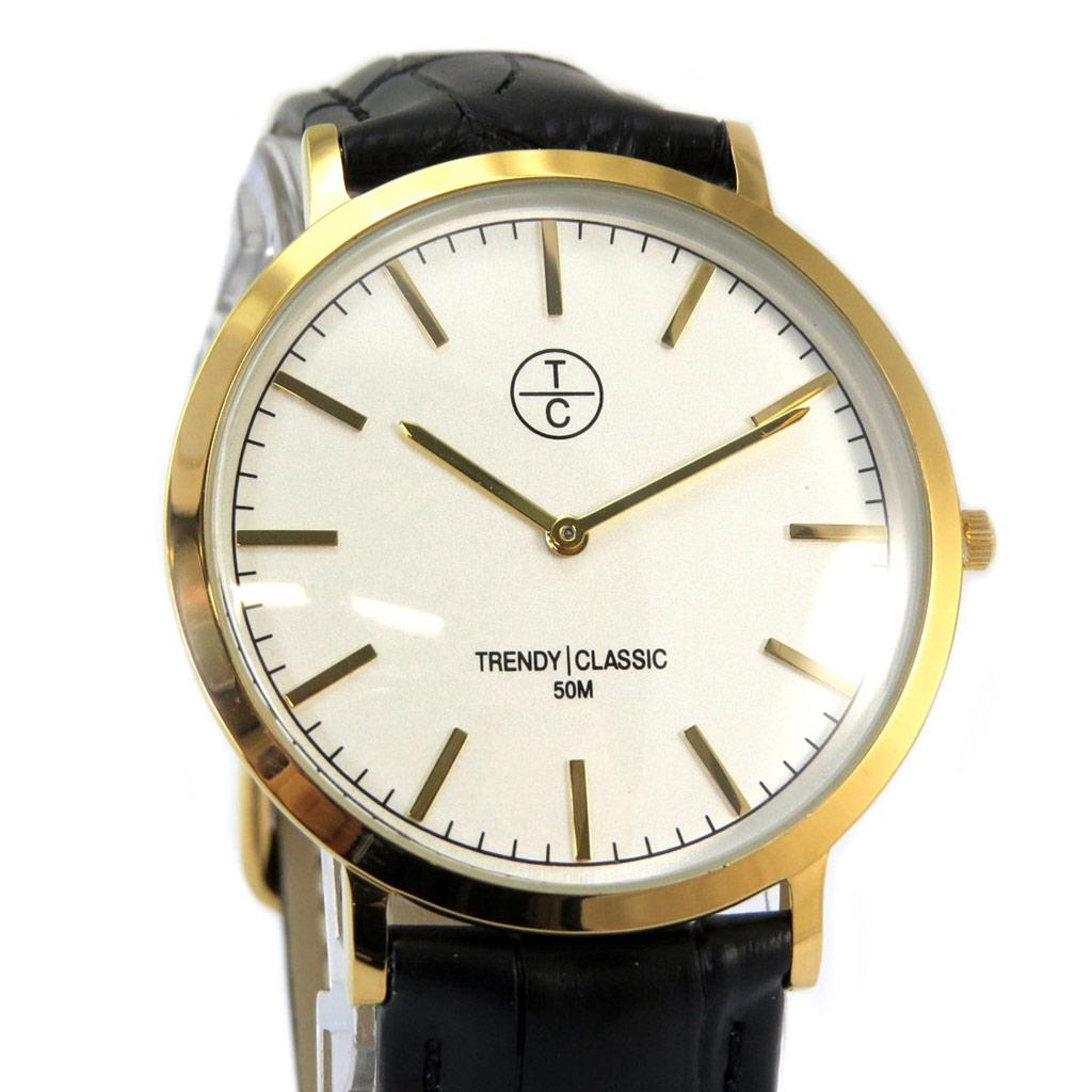 Trendy [P5333] - Waterproof Watch 'Trendy' Black Croco White Gold (slim)