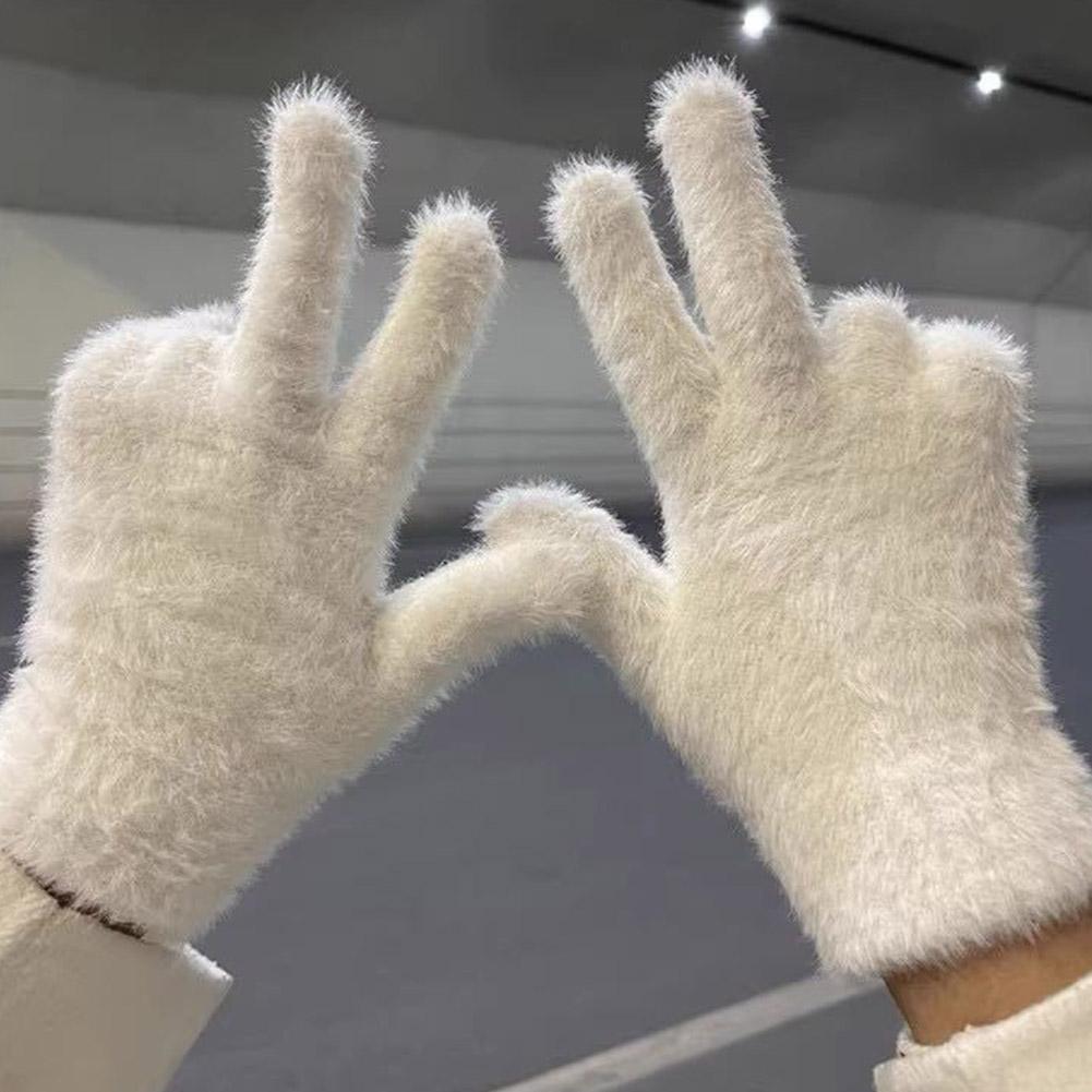 Fashion Winter Warm Soft Mink Velvet Five Finger Gloves Plush Fuzzy Cold-proof Gloves Women Outdoors Cycling Solid Color Mittens