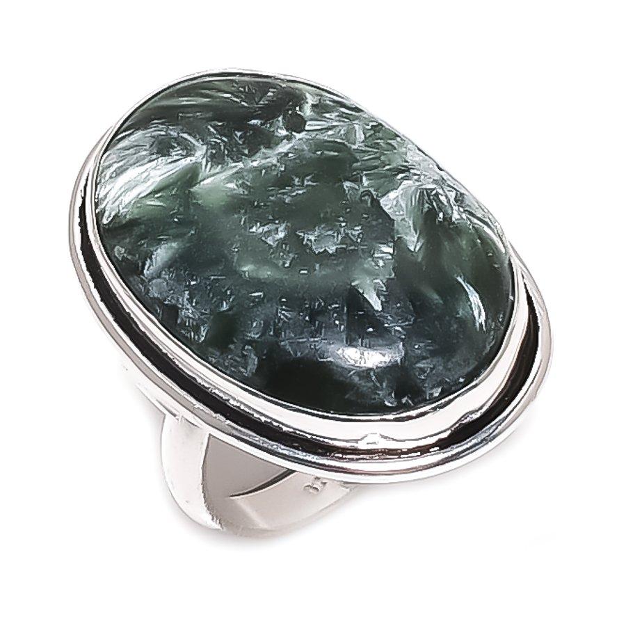Natural Seraphinite Gemstone 925 Sterling Silver Jewelry Ring Size 7.5 A3N71