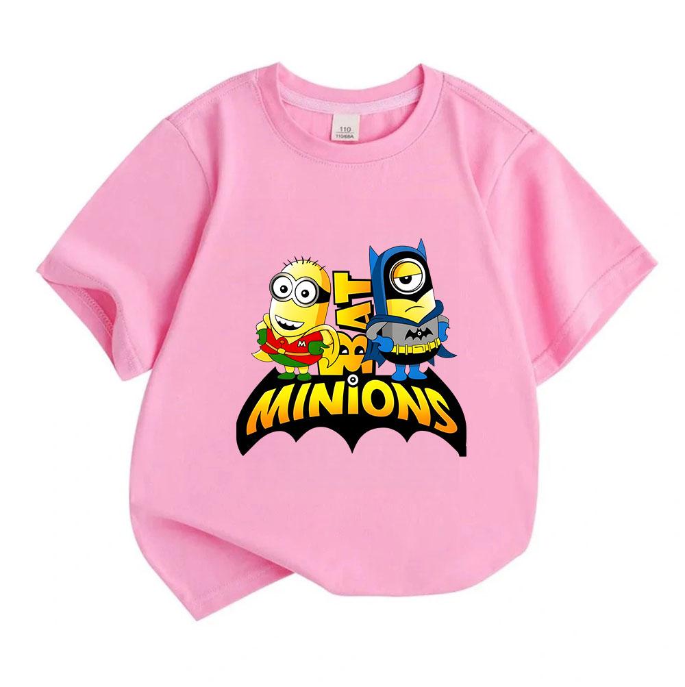 Kids Boys Girls Crew Neck Short Sleeve 100% Cotton T-Shirt, Funny Cartoon Super Minion Team Print Casual Soft Tee for Daily Wear Summer Tops