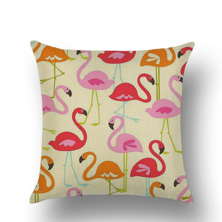 

Pillowcase Flamingo Cotton and Lines Pillow Backrest Pad Sofa Linen Pillow 45*45cm
