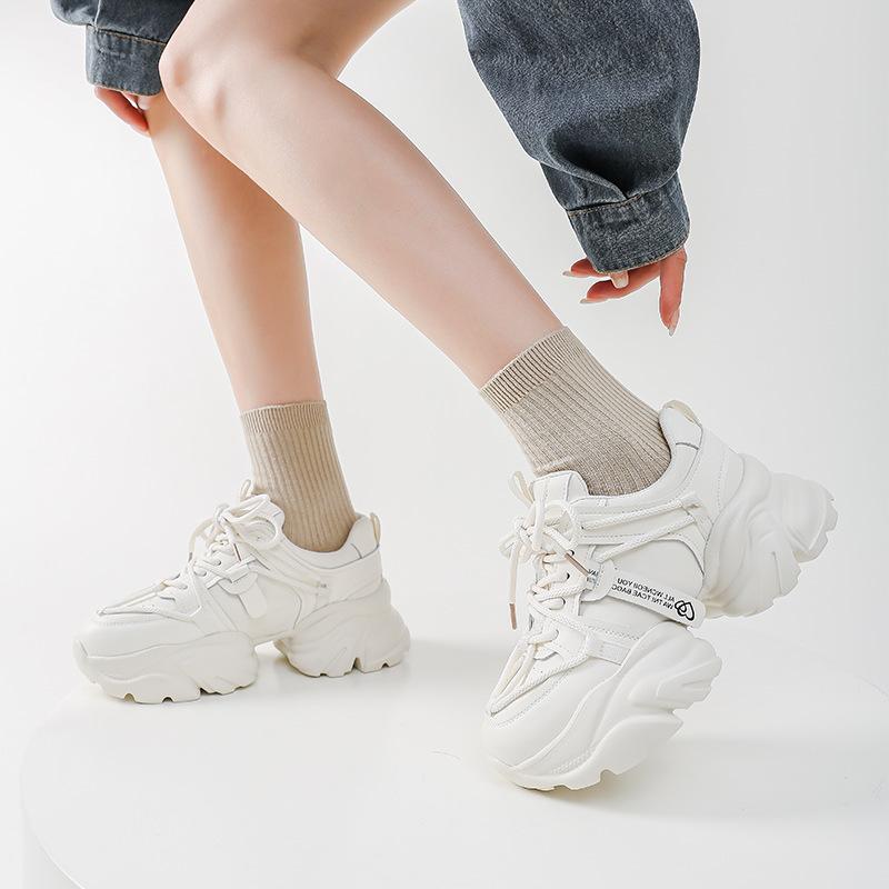 Leather dad shoes women's sports shoes spring new versatile fashion sports casual shoes non-slip heightening shoes trendy shoes women