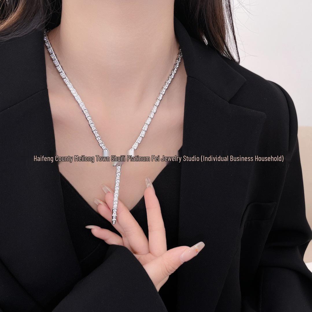 

V Gold Plated Micro-Set Diamond Snake Bone Necklace - Light Luxury Socialite Style, High-End Snake Chain Full V Gold