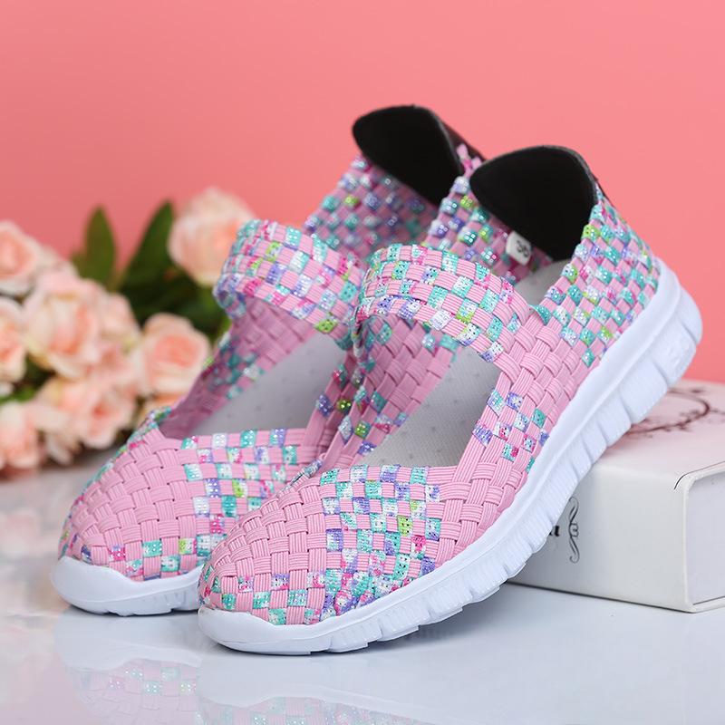 Women's Casual Flats Slip-on Breathable Walking Shoes Lightweight Knitted Loafers Comfortable Woven Flat Shoes Round Toe Dress Shoes for Women