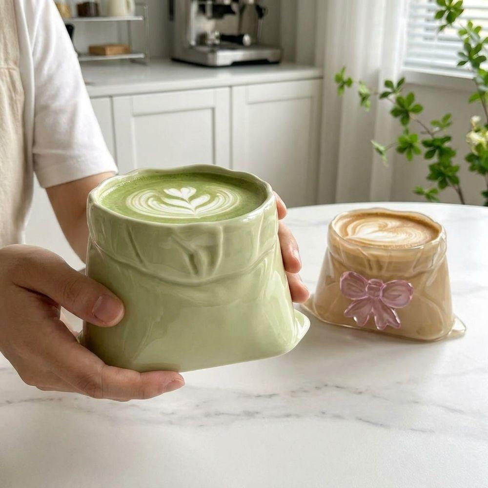 Large Capacity Cloth Bag Shaped Mug Heat-Resistant Milk Glass Cup Irregular Mugs  Home Gathering