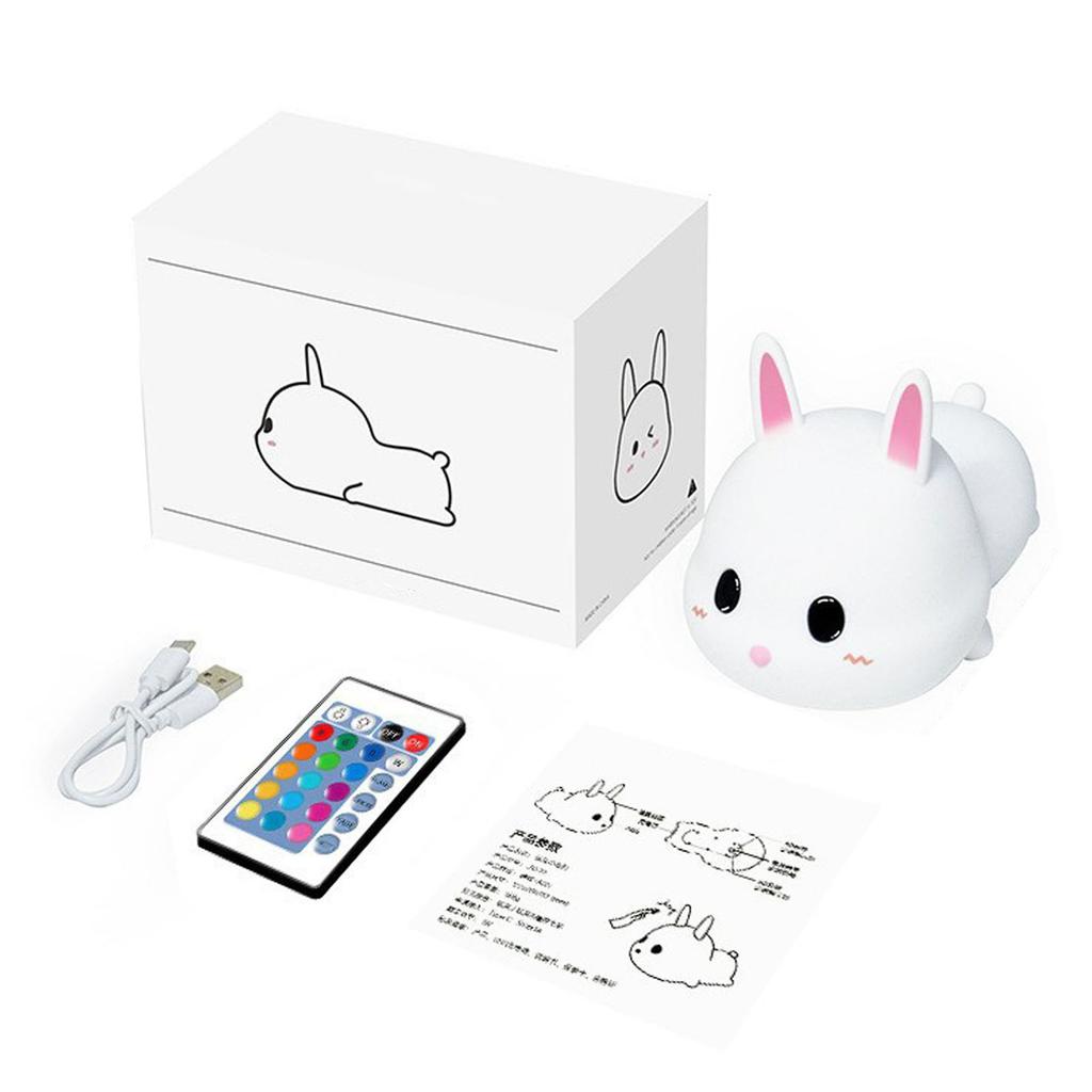 Silicone Night Light for Kids Cute Bunny 16 Colors Remote Control Rechargeable Bedside Lamp for Breastfeeding Sleeping