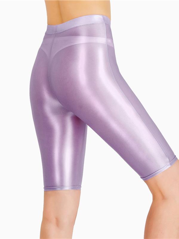 Pantaloni Scurți Noi cu Luciu de Ulei din Plasă Șapte Puncte Pantaloni Sexy de Yoga Elasticitate Ridicată Perspectivă Stil Coreean Modă Femei Policrom 4Hoa