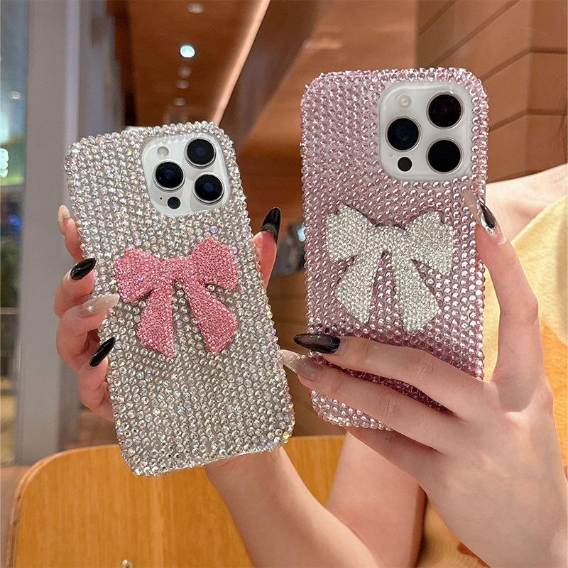 Three-dimensional Bow Rhinestone Mobile Phone Case for IPhone 17 Promax Shiny Color for IPhone 16 Protective Case Luxury