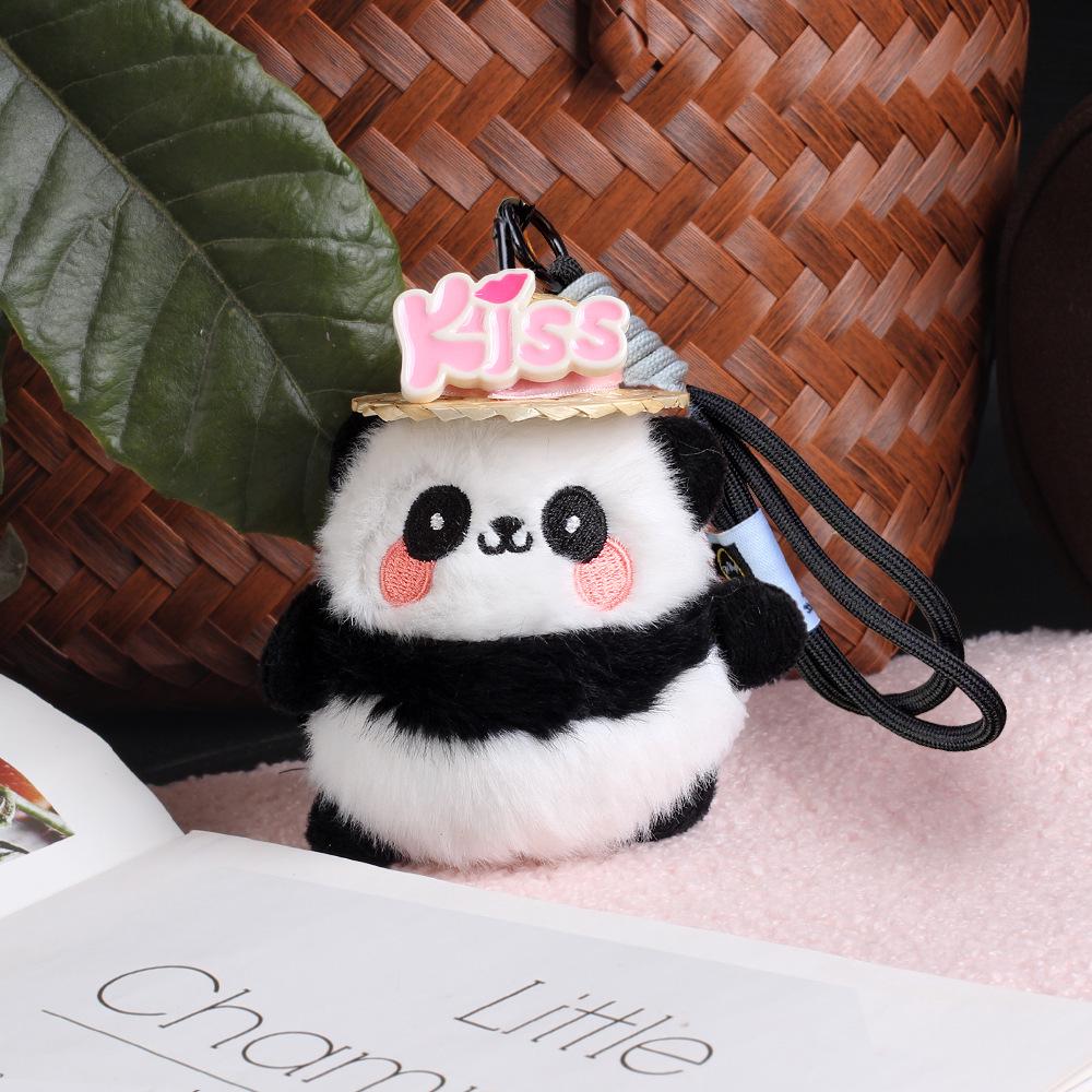 Cute Panda Plush Keychain Ornament - Cartoon Bag Doll Pendant with Rose Decoration