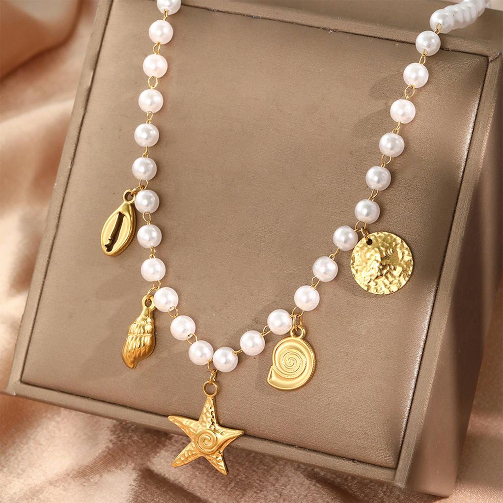 Ocean Inspired Starfish Pendant Necklace With Faux Pearl Charm And Adjustable Alloy Chain For Fashion Forward Women