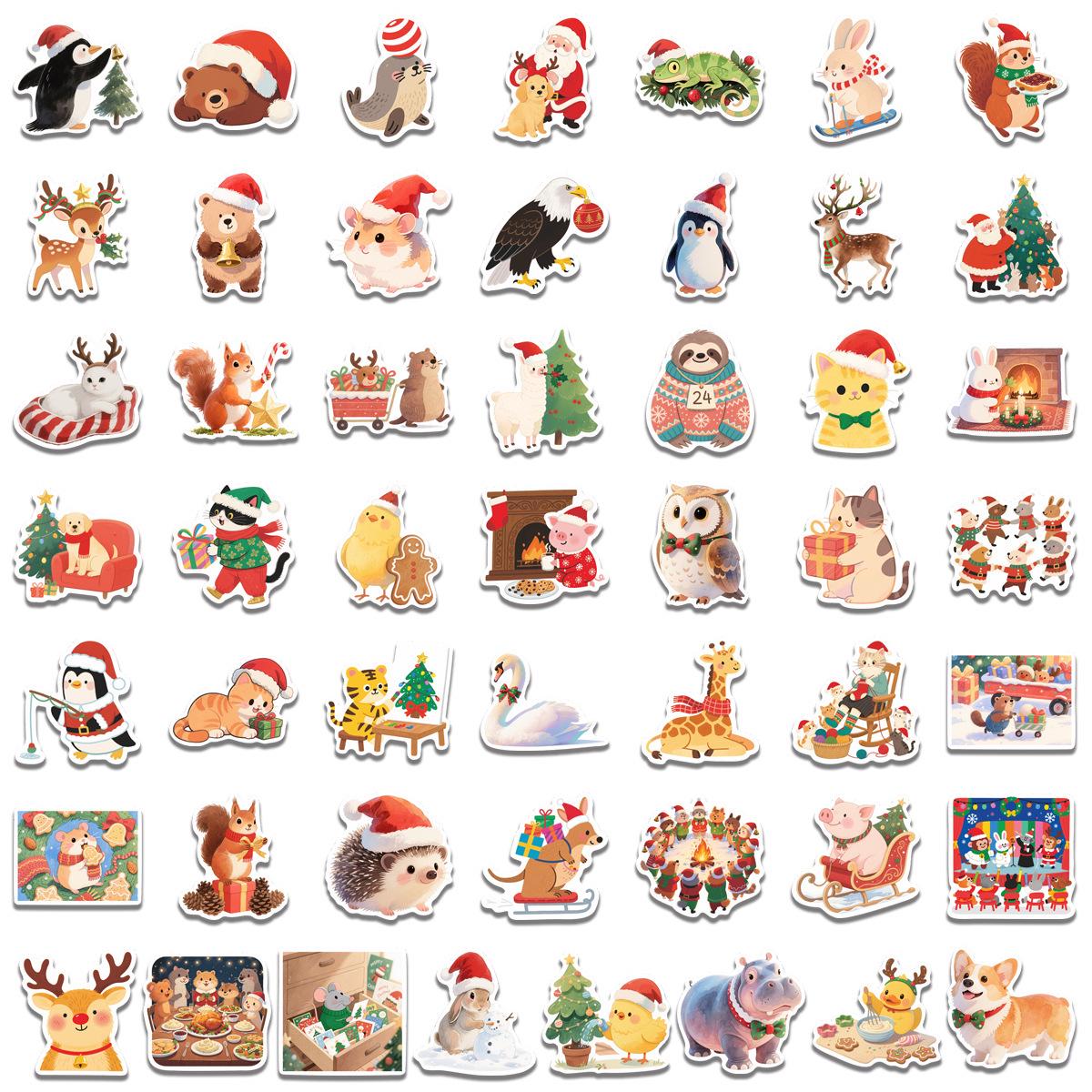 

50 Christmas Animal Stickers: Waterproof Decorations for Journals, Phone Cases, and Suitcases B165