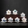 Hand-Painted White Porcelain Cover Bowl Teacup Single High-Grade Ceramic Sancai Tea Bowl With Cover Large Non-Hot Kung Fu Tea Set