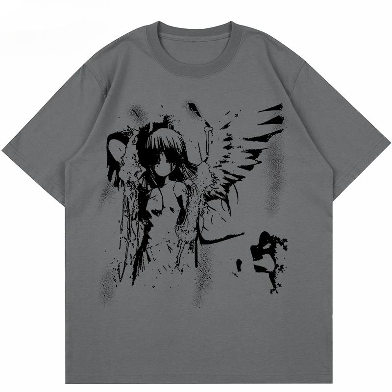 Harajuku Goth Men Anime Japanese Comics T-Shirt Angel Wings T-Shirt Graphic 2025 Hipster Cotton Y2K T-Shirt and Streetwear Tees
