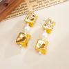 Design Sense Irregular Special-Shaped Ccb Round Bead Stud Earrings, Fashionable Imitation Pearl Water Drop Fringed Earrings For Women
