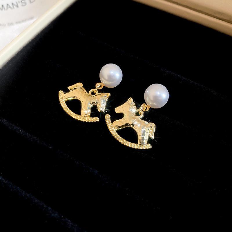 Zircon red natal year pony earrings light luxury stud earrings exquisite cute earrings