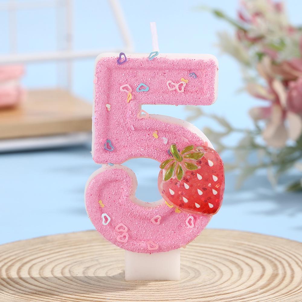 Pink Heart Strawberry Number Candles: Creative Children's Birthday Cake Decorations 0-9