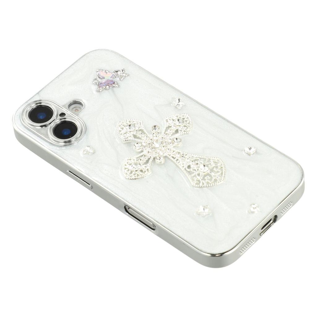 For iPhone 16 Case Electroplated Epoxy Metal Decor TPU + Acrylic Phone Cover Precise Cutouts