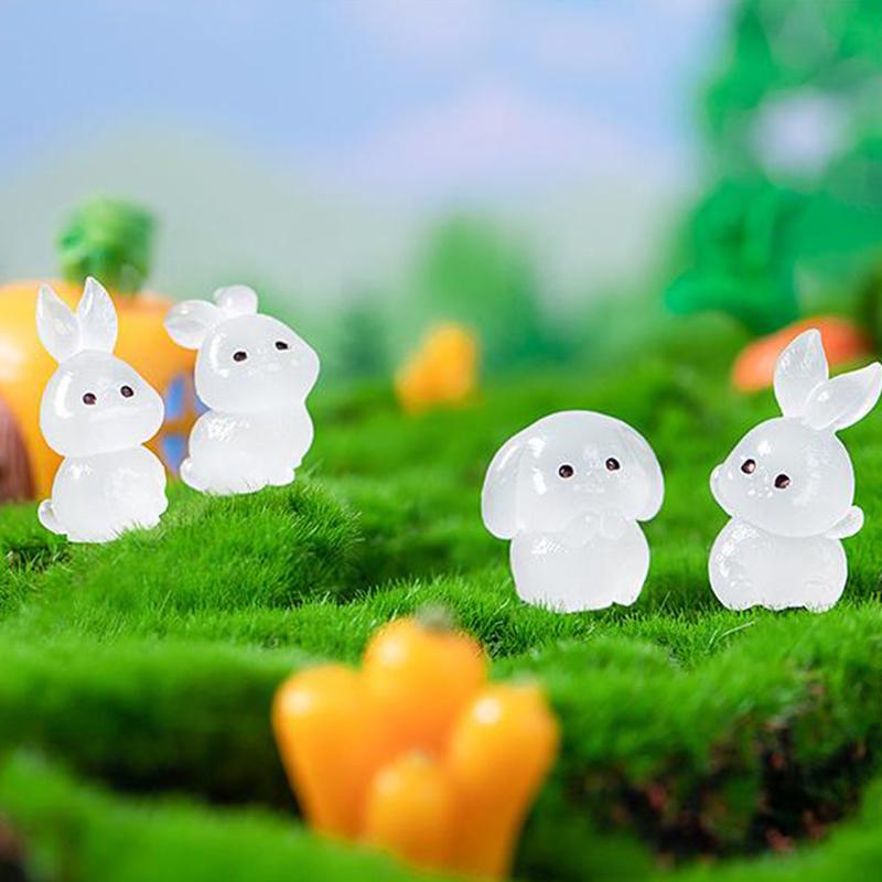 8Pcs Luminous Rabbit Miniature Figurines Fairy Garden Decoration 8 Postures Cute Bunny Home Decor Glow At Night Desk Ornaments