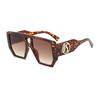 Retro Leopard Gradient Square Large Frame Women Sunglasses UV400 Double Beam Casual Street Style