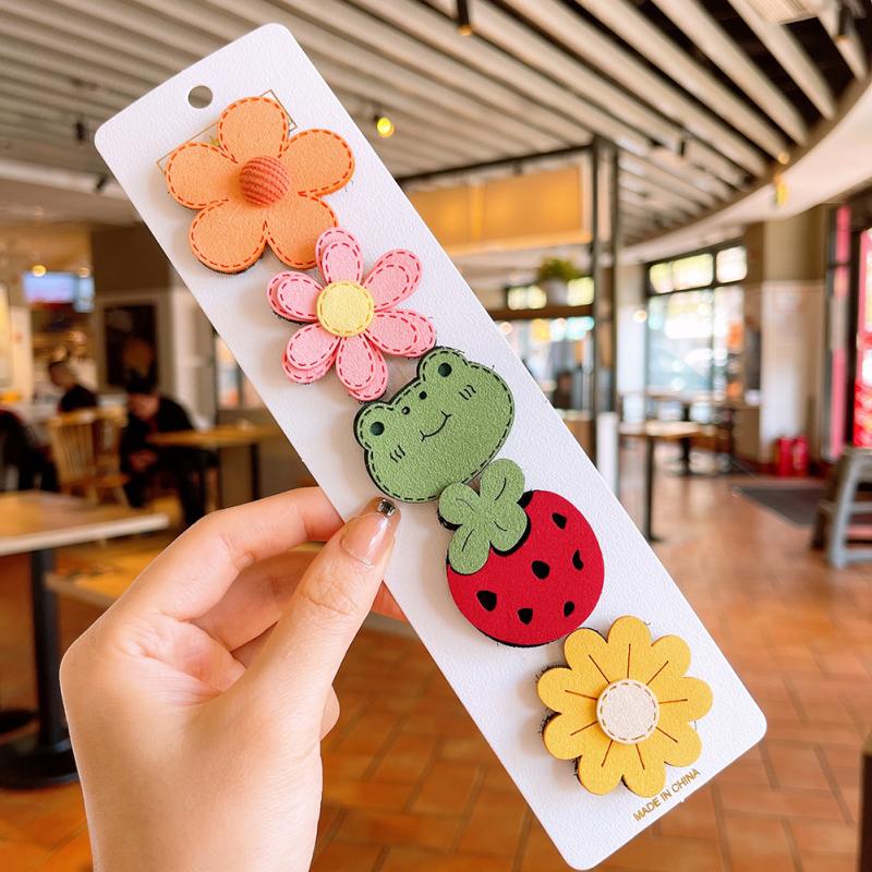 New! 5pcs/set Kids Fabric Hairpin Cartoon Animal Fruit Magic Sticker Headwear Cute Hair Accessories For