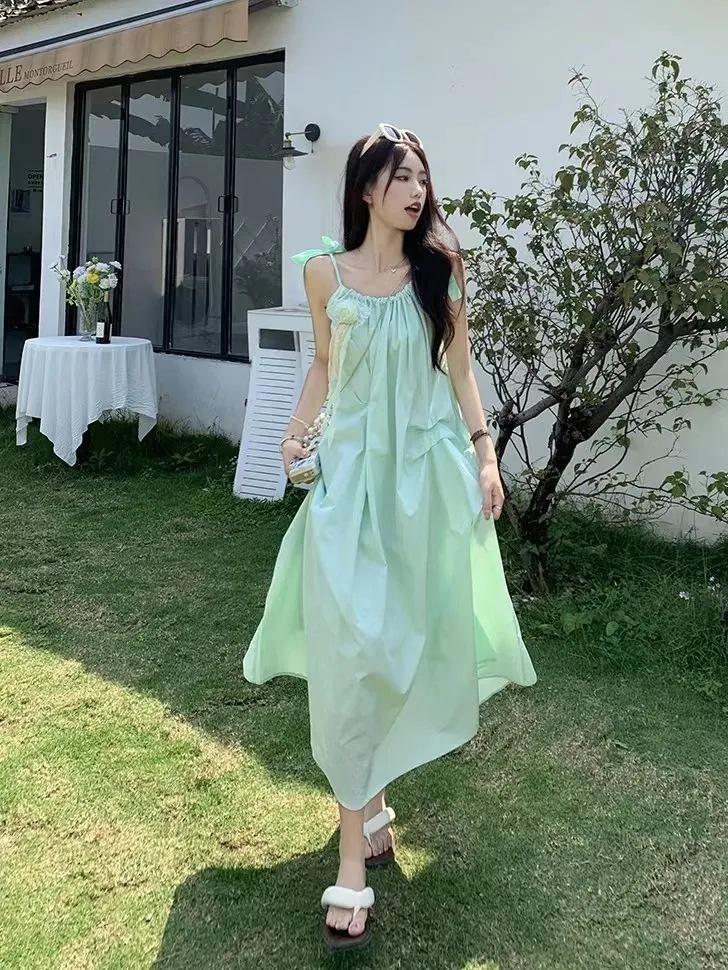 French First Love Sweet Pink Suspender Dress Women's Summer New High-end Design Niche Temperament Long Dress