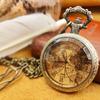Tea Colored Glass Double Earth Pattern Pocket Watch, Unisex Casual Quartz Retro Pocket Watch.