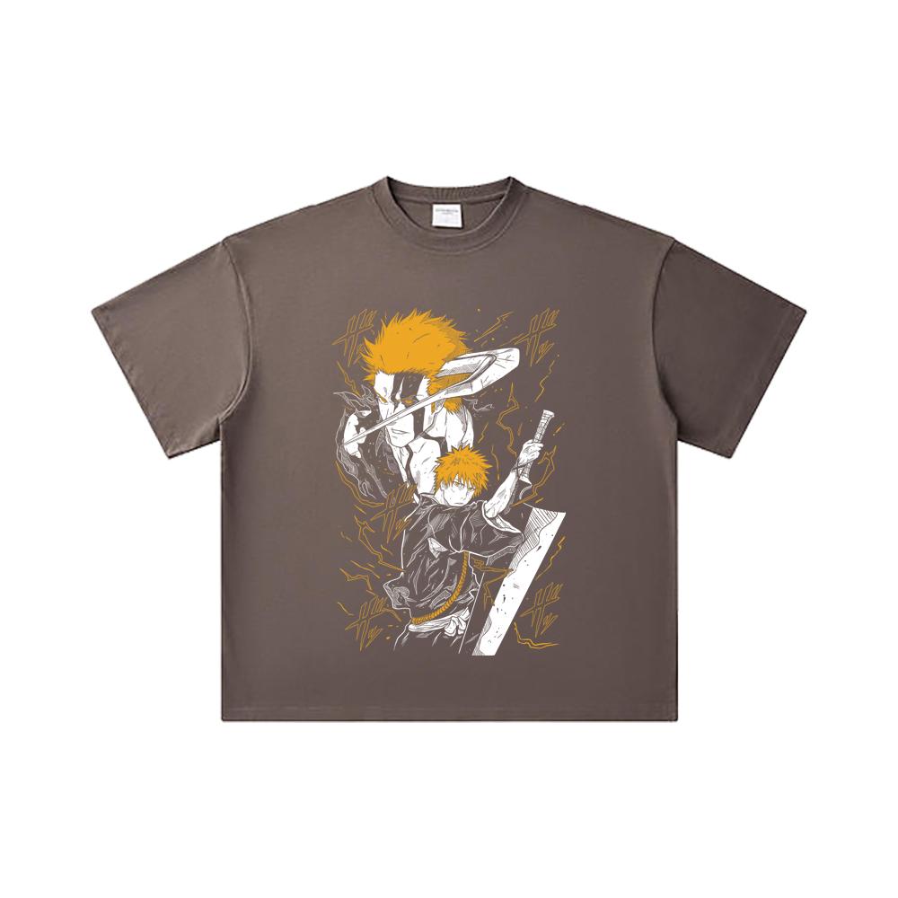 260 GSM Double Yarn 32 Count 100% Cotton Bleach V2 Ichigo Print Unisex Heavy Cotton T Shirt