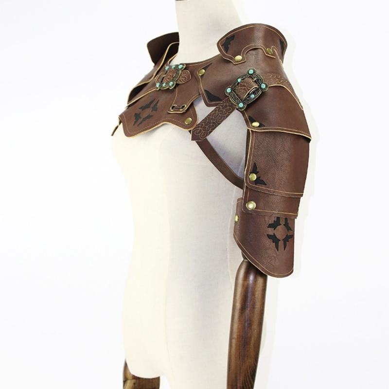 Medieval Faux PU Leathers Costume Armour Halloween Cosplay Warrior Armors Shoulder Armour, Double Shoulder Guard Harness