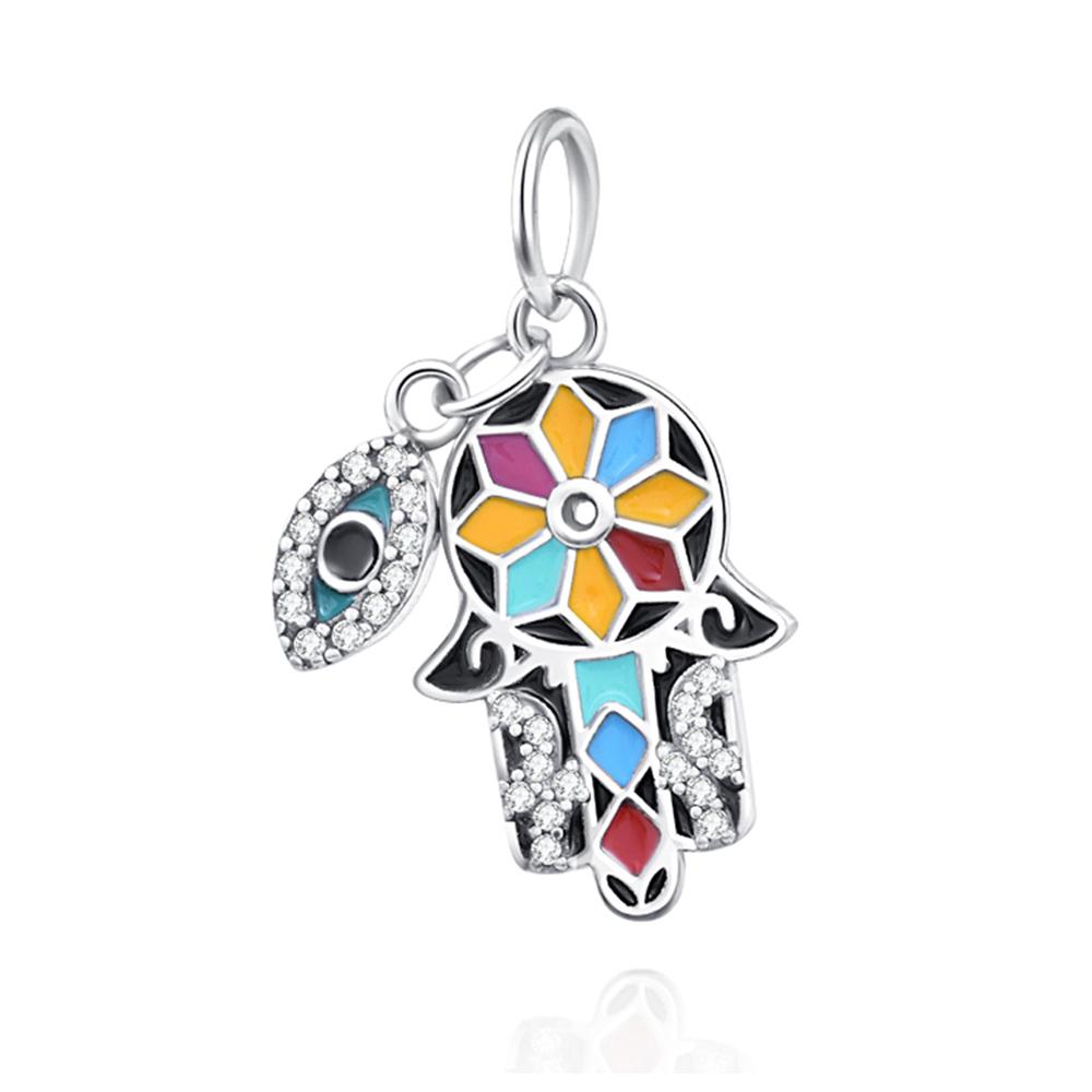 New Copper Blue Eye Palm Pendant Bead Fit Original Charms Bracelet Necklace Trinket Jewerly Accessories