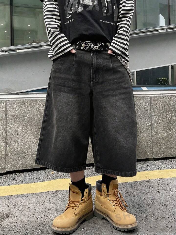 American Retro Washed Seven-point Jeans Men's and Women's Summer New Trendy Brand High-end Loose Wide-leg Straight Pants