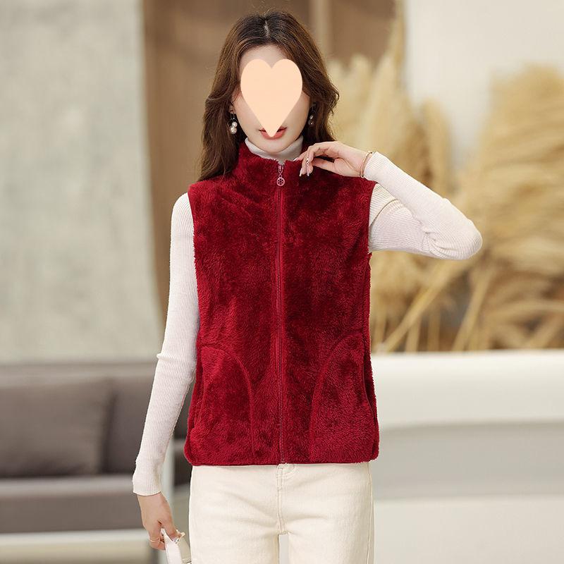 Vest Ladies's Winter Double-sided Polar Fleece Vest Large Size Loose WaistJacket Short Warm Western Style Outer Wear Vest
