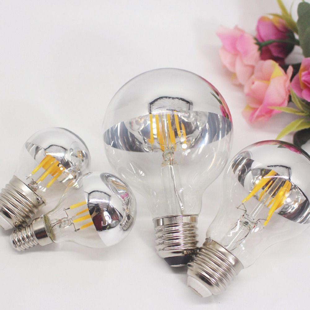 Bulbs New E27 Silver Light Ncandescent Mirror Reflection A60 Semi-plated Bulb LED Filament Bulb