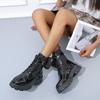 Neue Botas Damen Motorrad Stiefeletten Keile Weiblich Schnürstiefel Plateaus Stiefeletten Schwarzes Leder Oxford Schuhe Damen Botas Mujer Tasche