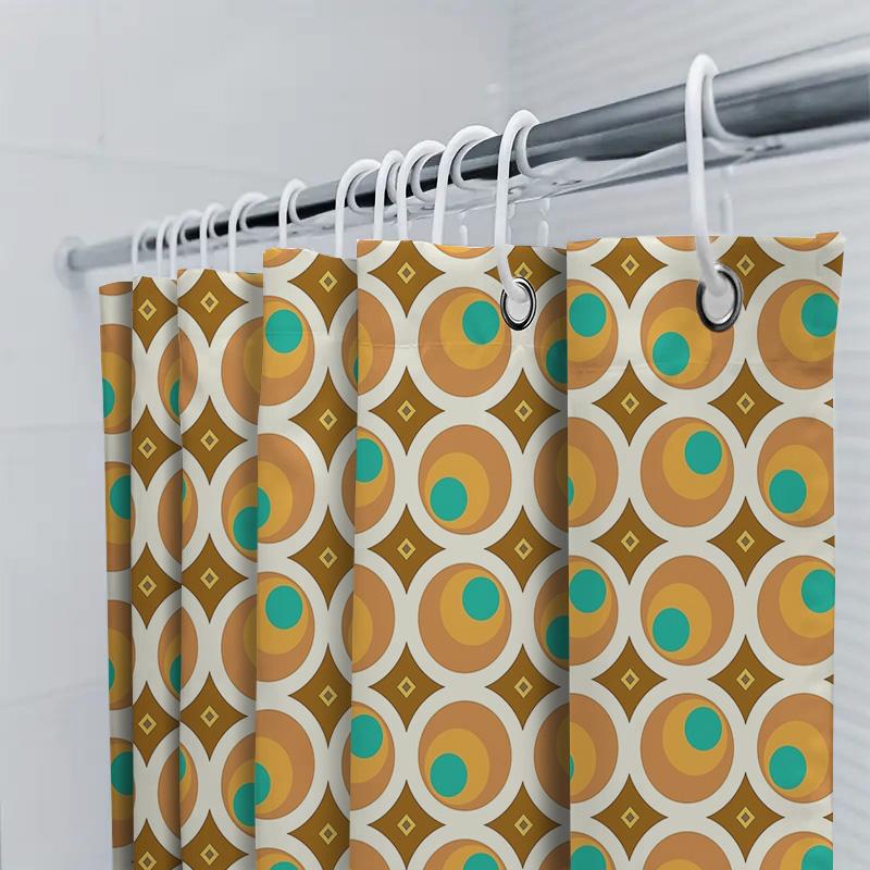 Boho Shower Curtain Abstract Circles Pattern Waterproof Fabric Bathroom Decor Vintage Hippie Backdrop Modern Artistic Wall Hangi