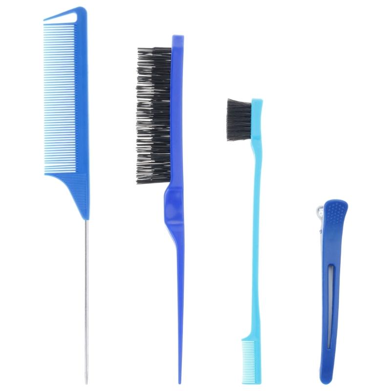 

4Pcs Hair Brush Styling Combs Set Bristle Hair Edge Brush Teasing Brush Comb Rat Tail Comb for Women Girls Combing 1 синій
