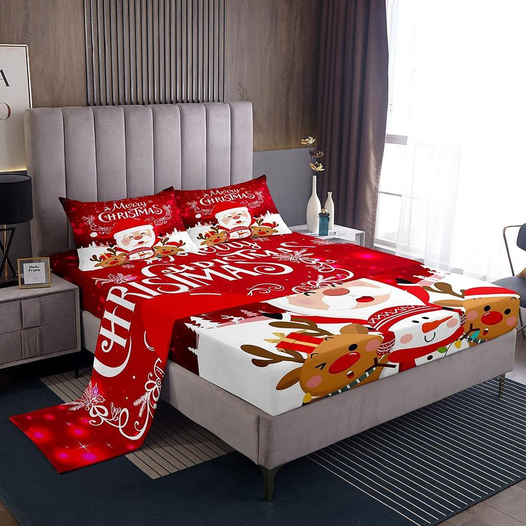 Christmas Theme Pattern Mattress Four-Piece Bedding Set Bedroom Dormitory Bedding Decoration