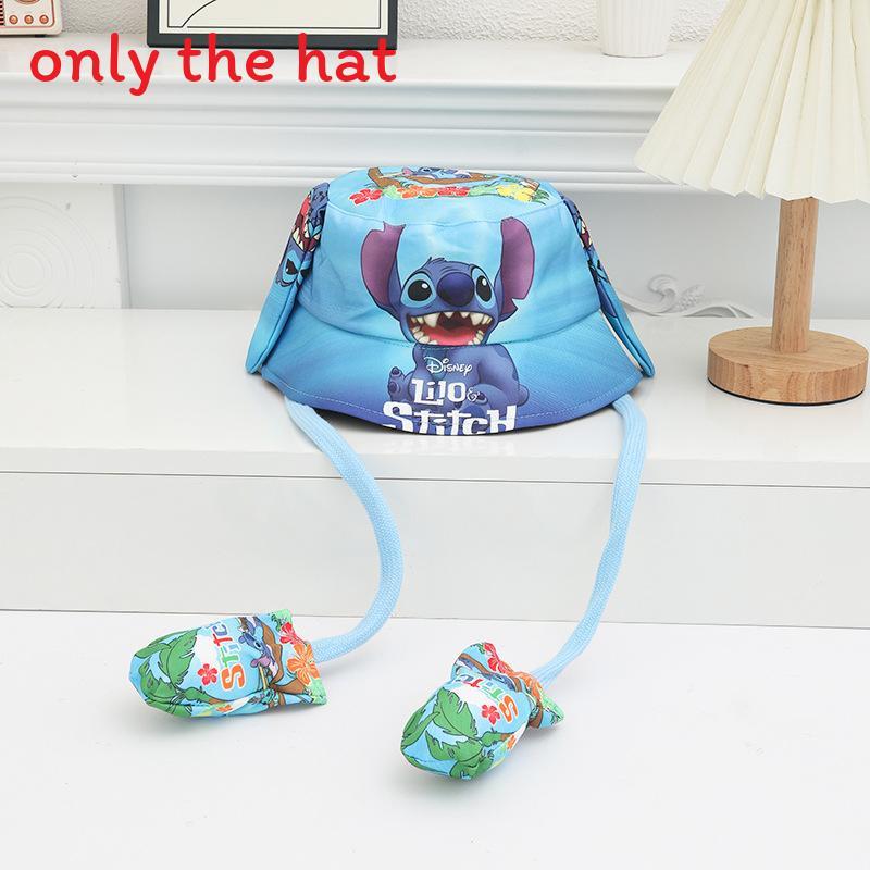 Cartoon Fisherman Hat For Kids With 3d Ears And Stitch Spider Man Print Design Summer Sun Protection Cotton Polyester