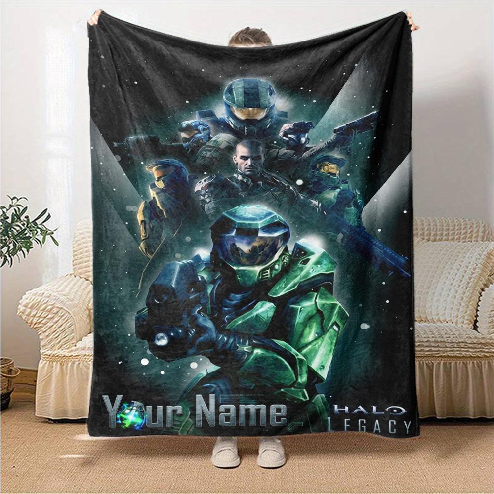Name Custom Halo Print Flannel Blanket High Quality Warm Comfortable Cover for All Seasons Perfect for Gifts Home Decor