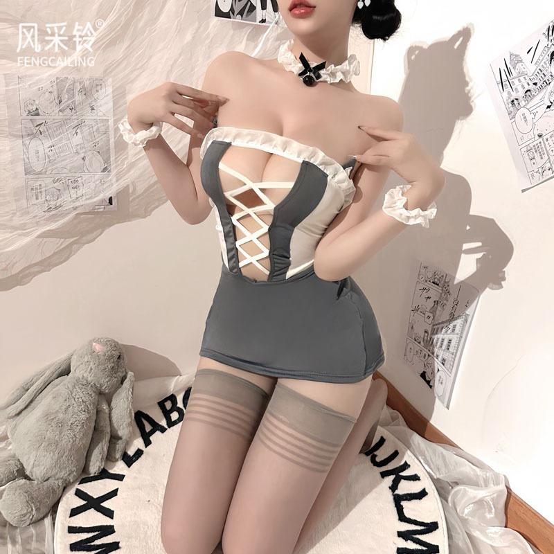 Lace-up Large Size Fat M Sex Lingerie Catwoman Cute Sexy Servant Sweet Maid Uniform Hollow Free 1