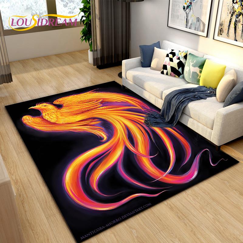 3D Phoenix Bird Area Rug Large,Carpet Rug for Living Room Bedroom Sofa Decoration,Kitchen Bathroom Non-slip Floor Mat  alfombra