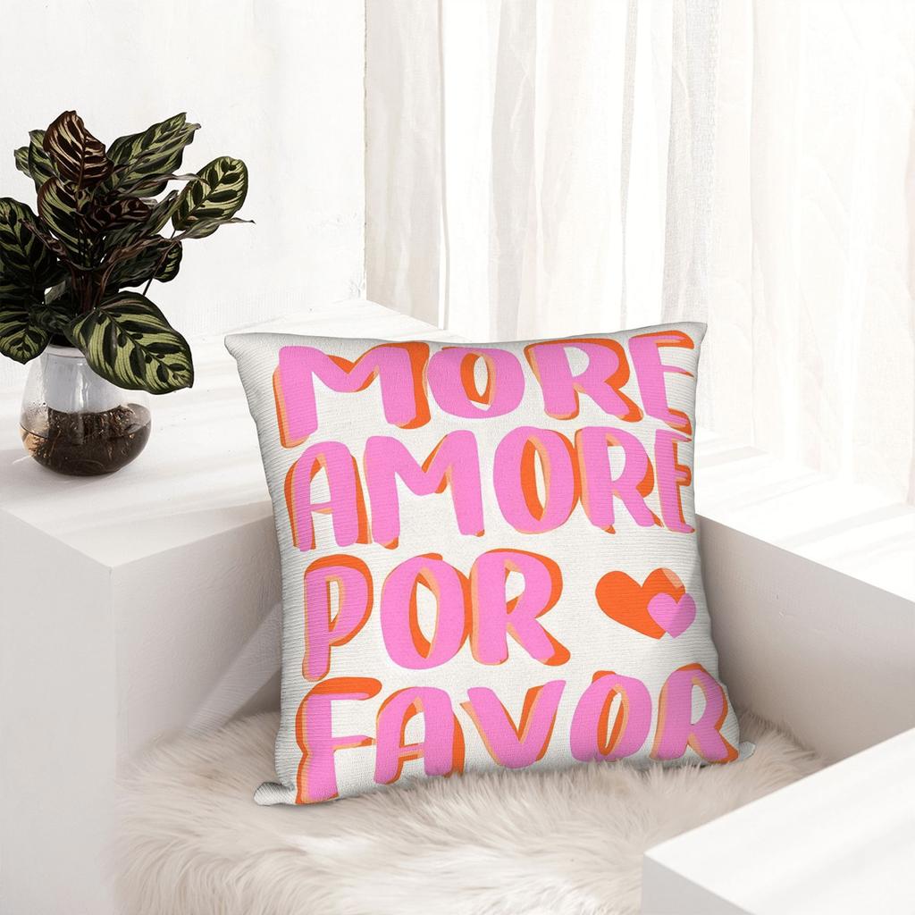 1Pc More Amore Por Favor Slogan Printed Throw Pillow Cover,Suitable For Sofa,Bedroom,Living Room,A Heartwarming Gift For Lovers.